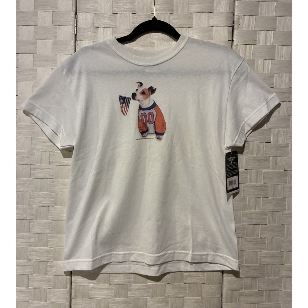 Sonoma Jean Company America 2000 Vintage Dog American Flag Tee White Large NWT